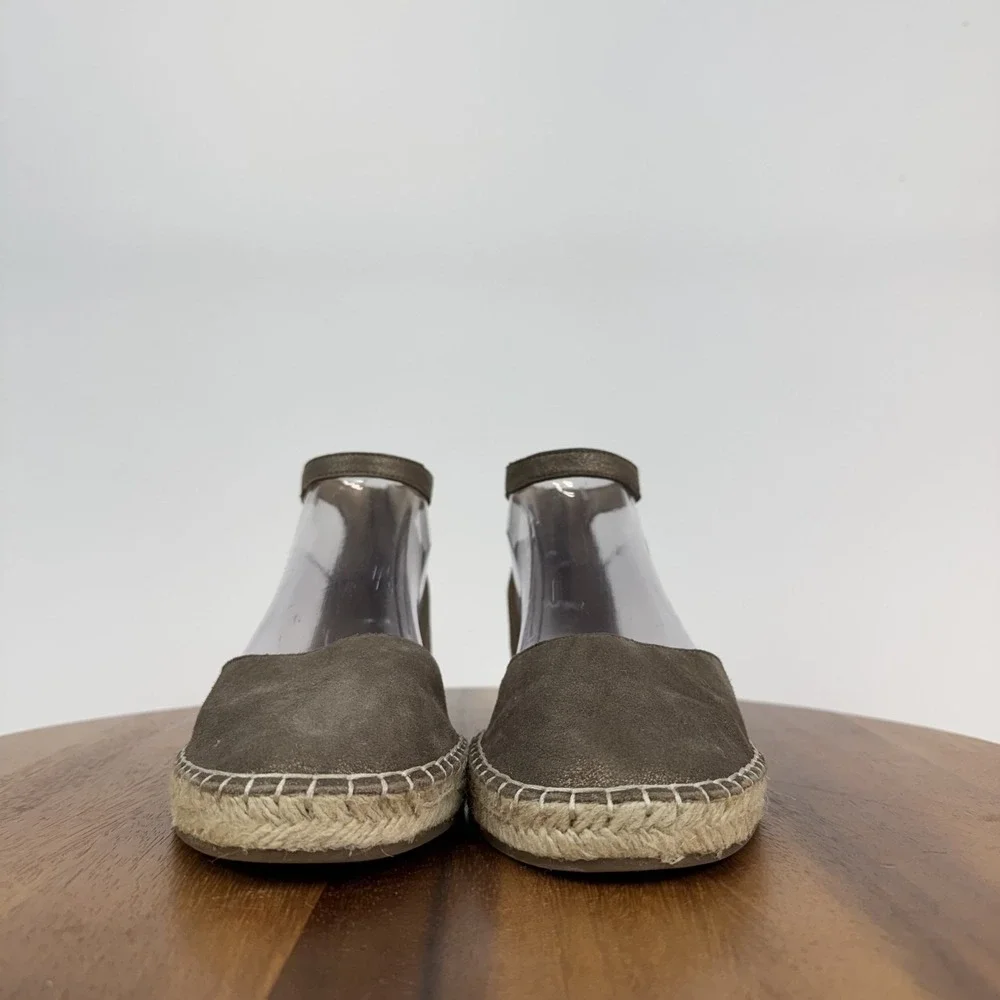 Womens Eileen Fisher Lala Tumbled Metallic Leather Espadrille Sandals‎ Size 8 M